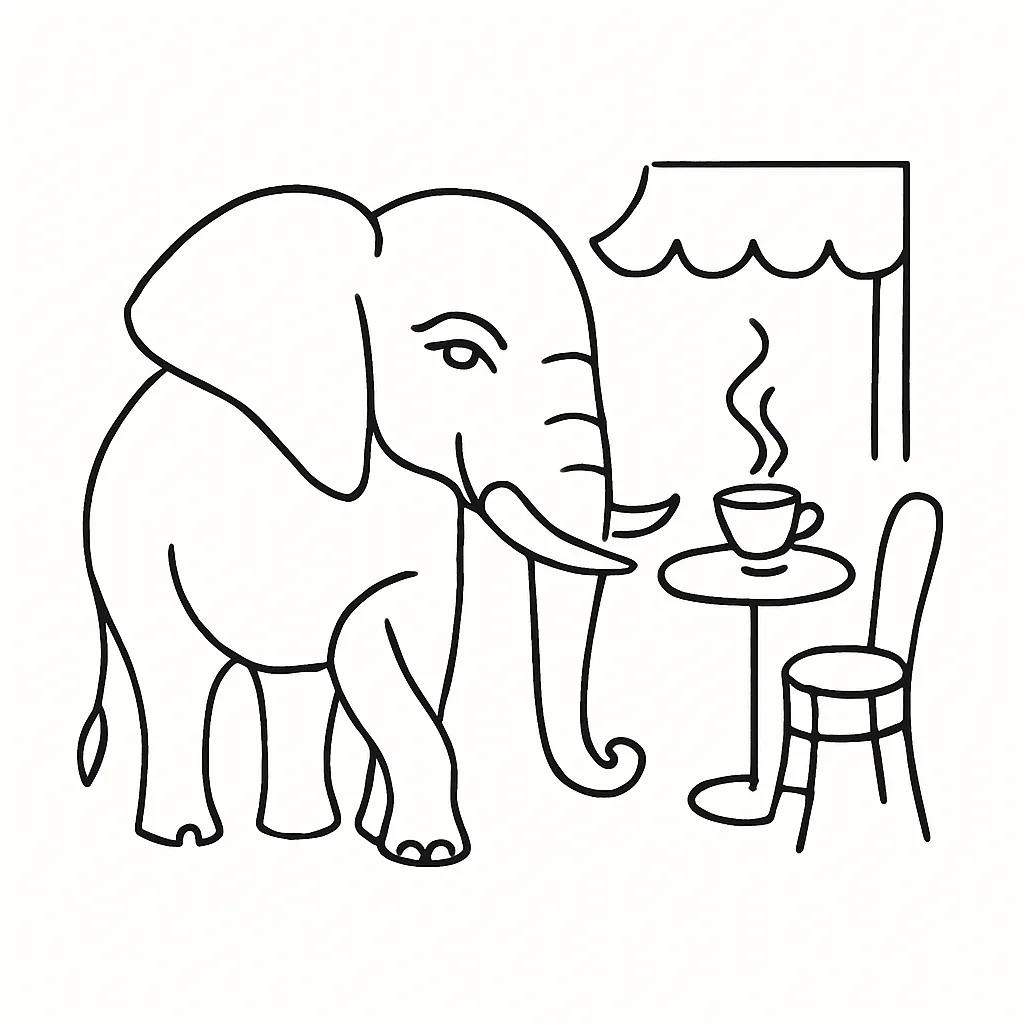 Elephant Cafe' by Tan AI illustration