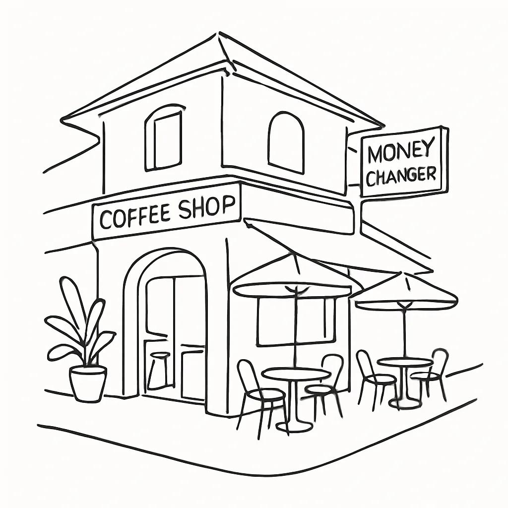 Bemo Corner Coffee Shop - PT. Dirgahayu Valuta Prima - Money Changer AI illustration